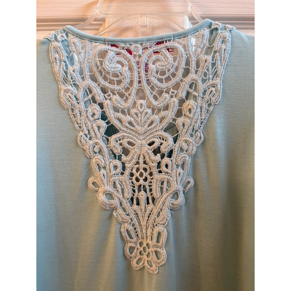 Leoma Lovegrove Womens Blue Cold Shoulder Bicycle Floral Lace Back Top Small NWT - Picture 8 of 12